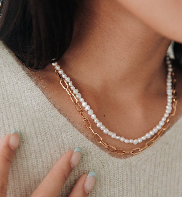  「【SHIHO企画/マルチウェイ】パール&times;ステンレスアレンジチェーンネックレス」|ネックレス|