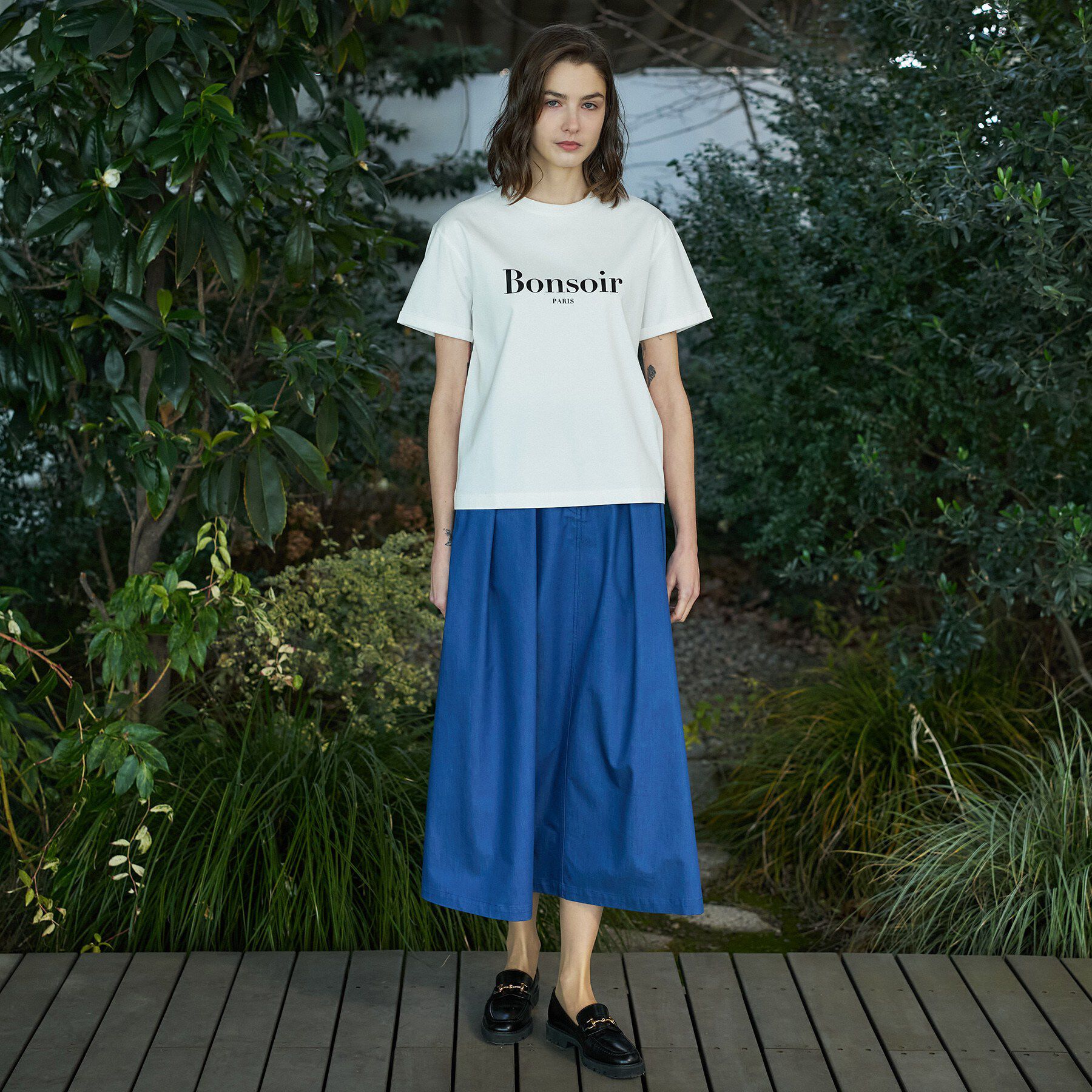 DRESSTERIOR「【接触冷感／抗菌防臭／消臭】アイスクリアコットン Bonsoir ロゴTシャツ」|Tシャツ・カットソー|