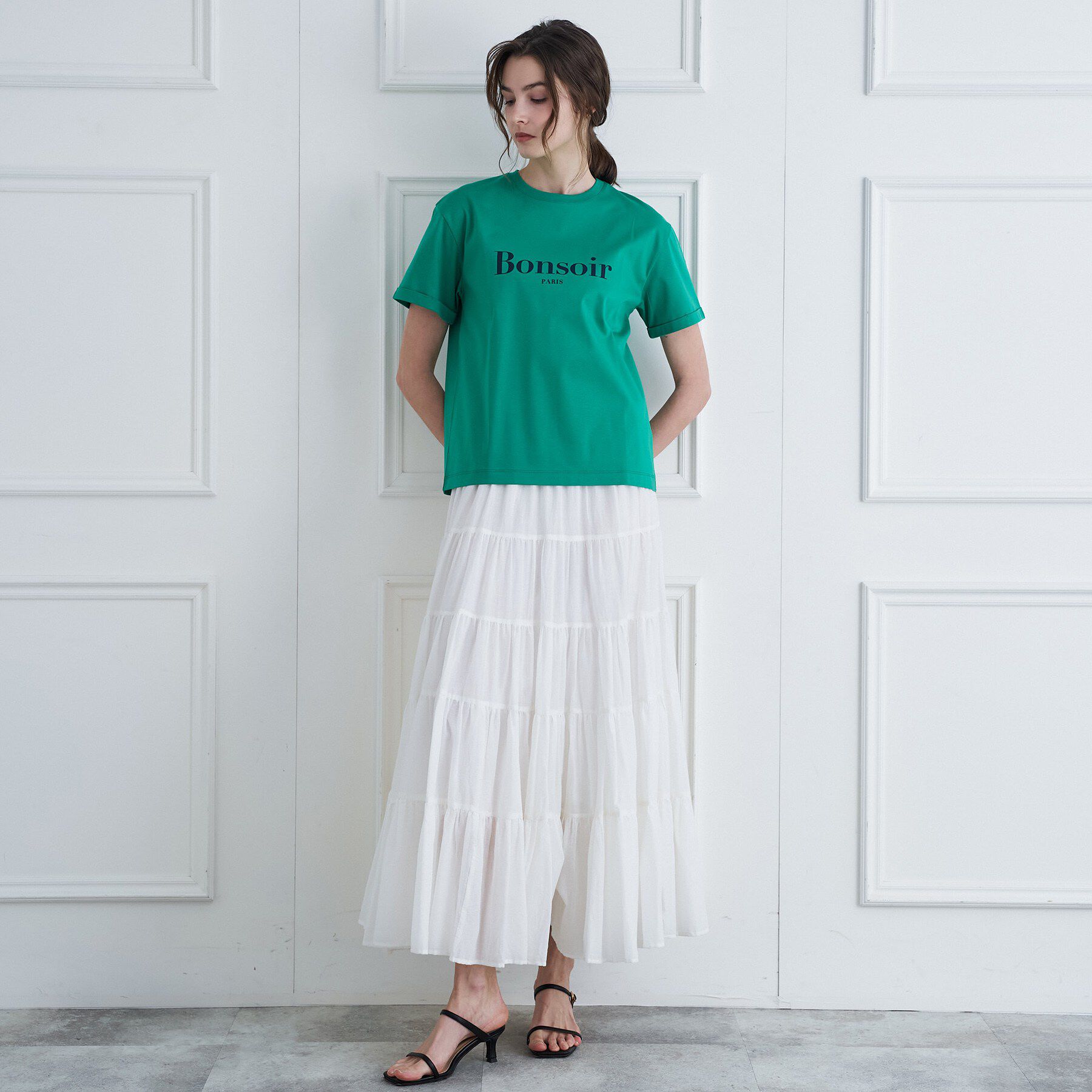 DRESSTERIOR「【接触冷感／抗菌防臭／消臭】アイスクリアコットン Bonsoir ロゴTシャツ」|Tシャツ・カットソー|