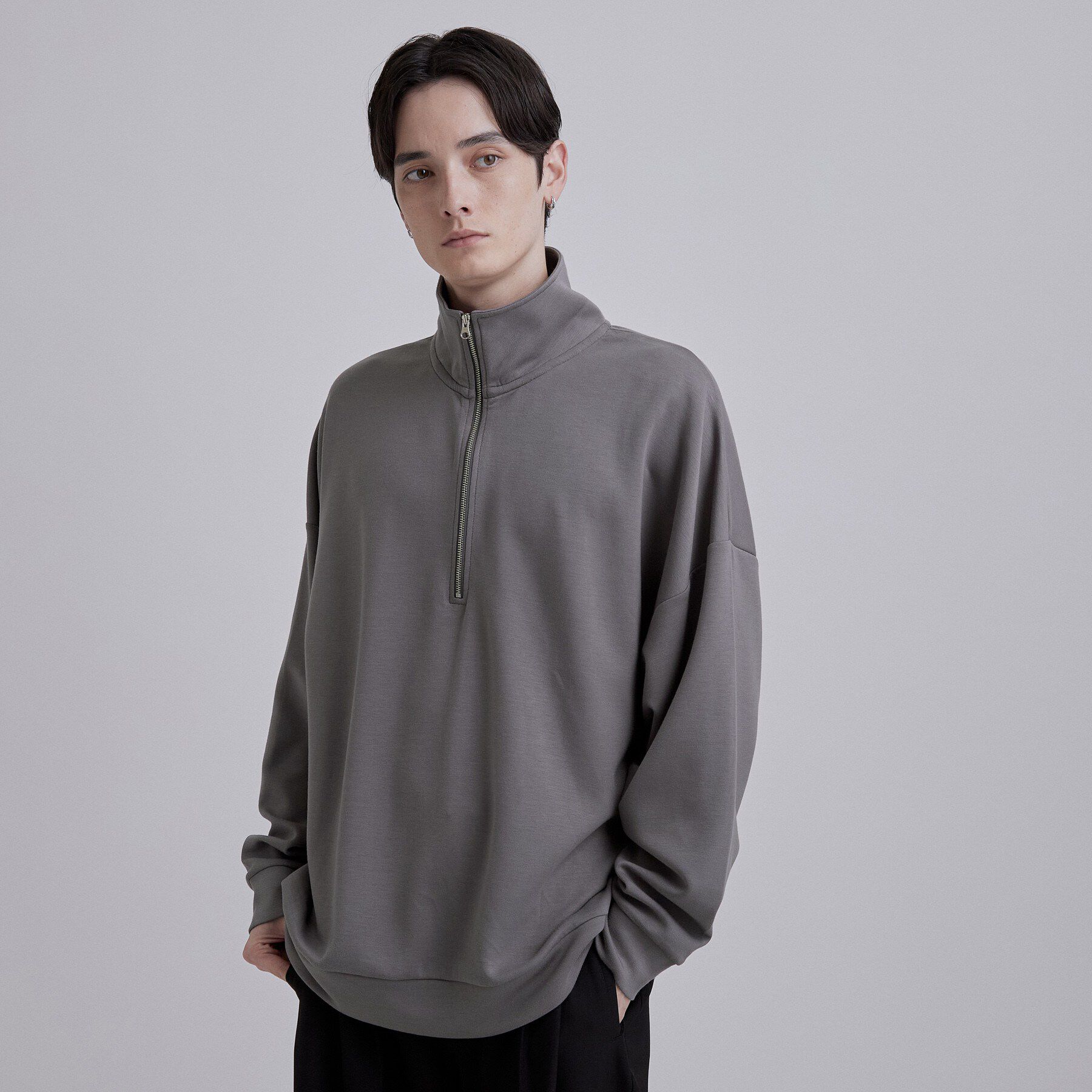 tk.TAKEO KIKUCHI「やわらかポンチハーフジップ」|Tシャツ・カットソー|チャコールグレー(0