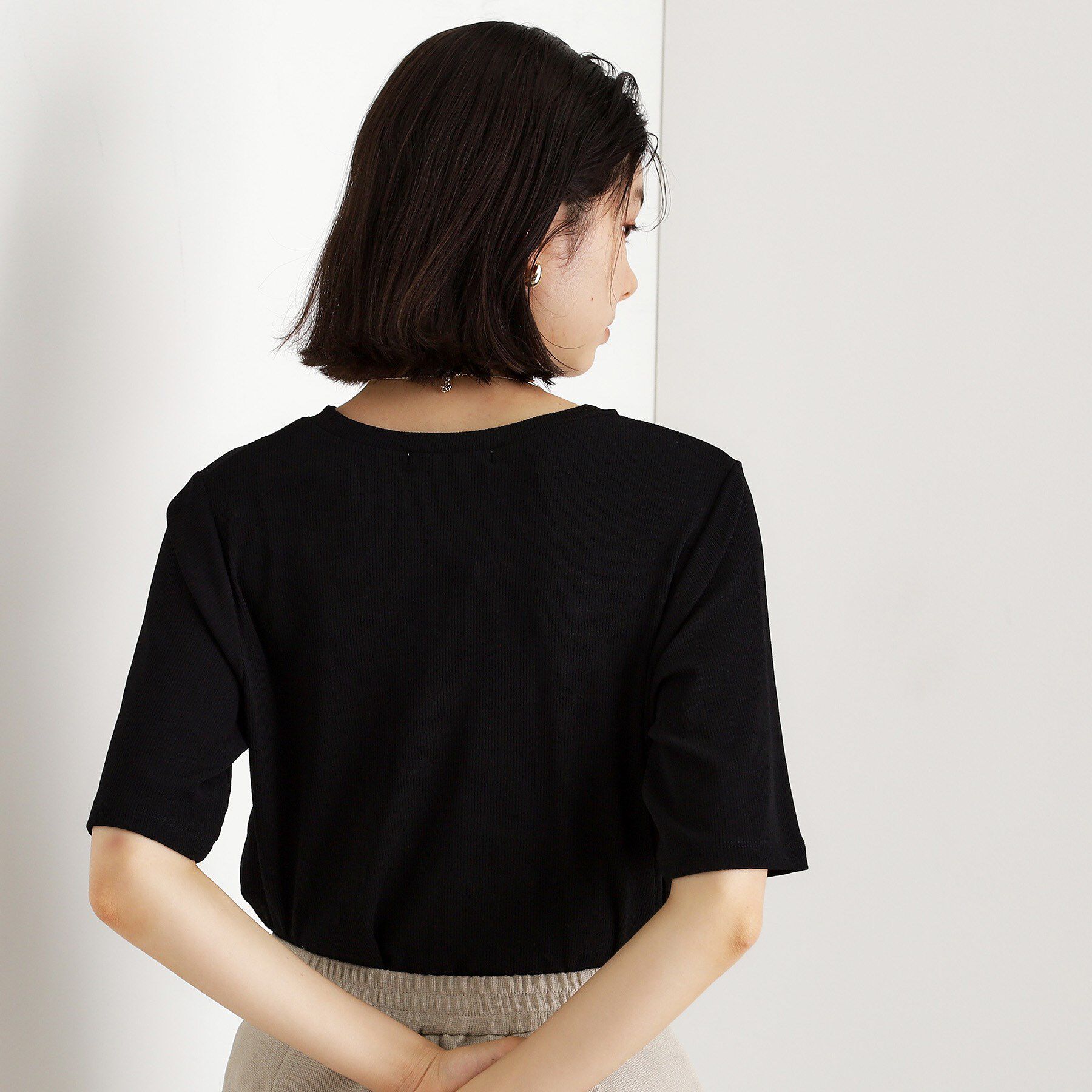 THE SHOP TK「5分袖シアーTシャツ【二の腕カバー/洗濯機OK】」|Tシャツ・カットソー|