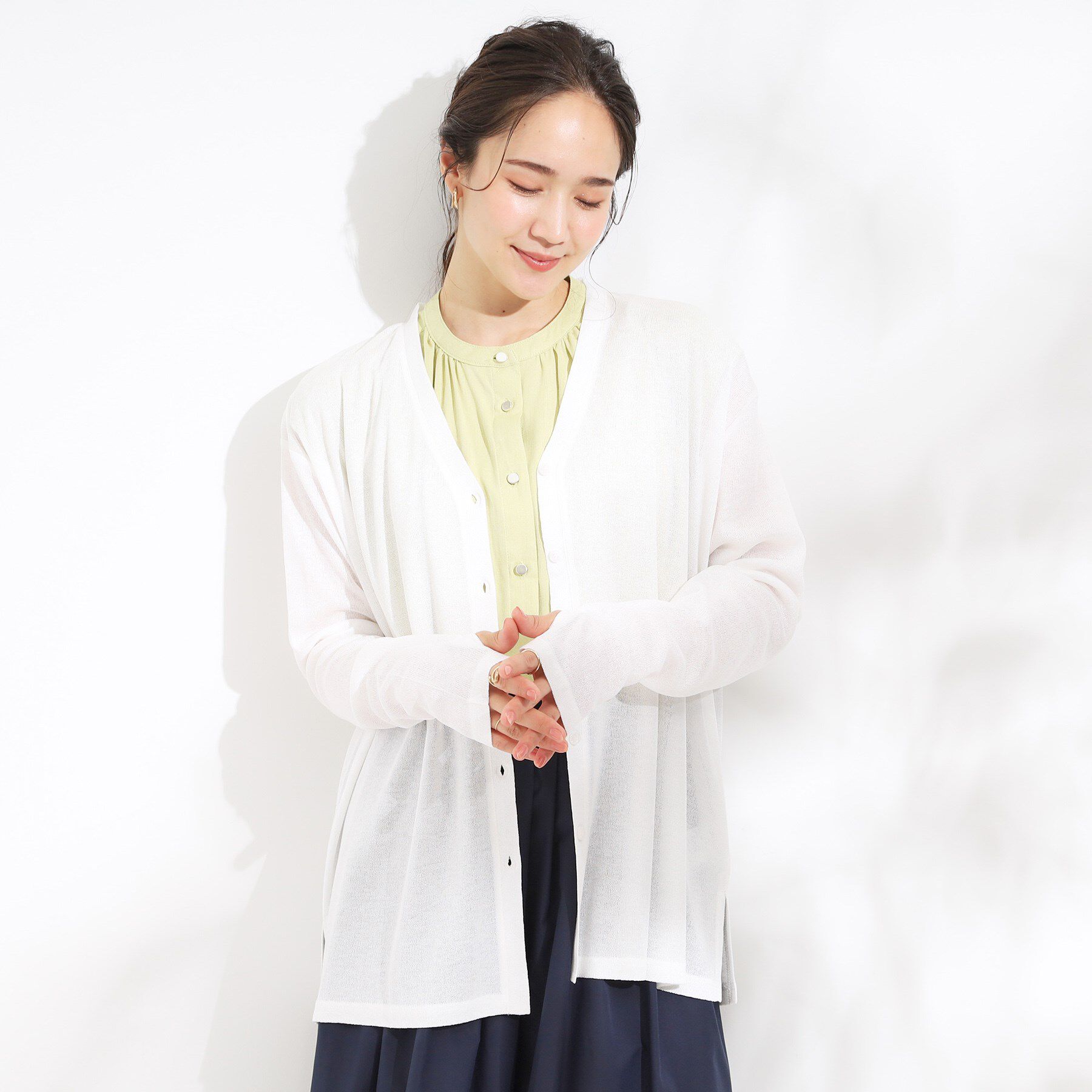 SHOO･LA･RUE「【S-LL/ひんやり/UV】手の甲まで隠れる トッパーカーディガン」|カーディガン|