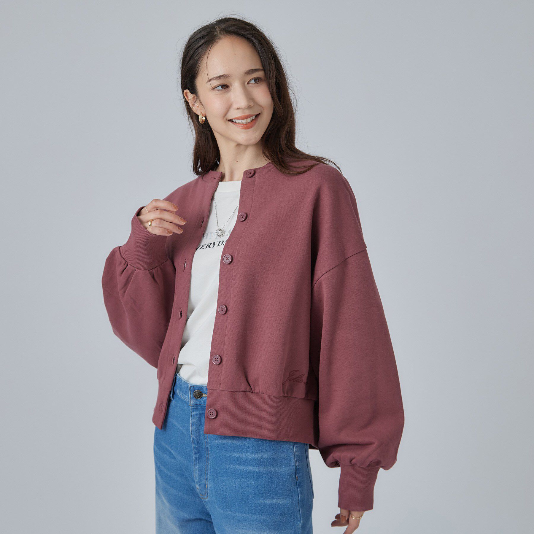 SHOO･LA･RUE「【S-LL/洗濯機可】裾刺繍がアクセント ゆるっと決まる スウェットカーディガン」|カーディガン|