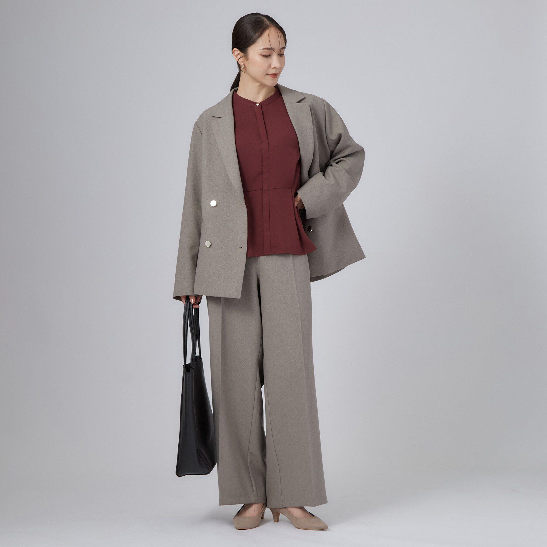 SHOO･LA･RUE「【S-LL/洗濯機可/通勤】インせず着られる ウエストタックペプラムブラウス」|シャツ・ブラウス|