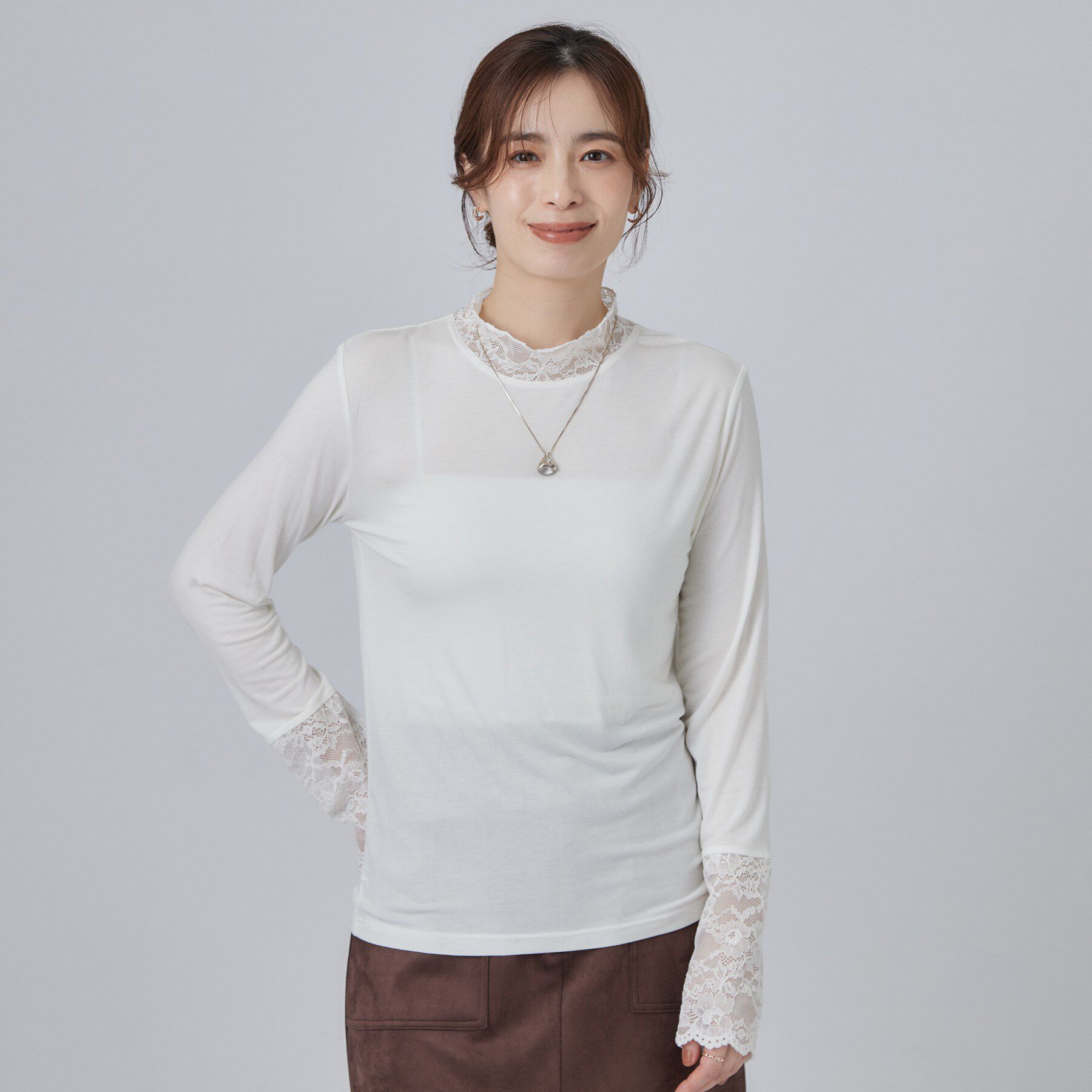 SHOO･LA･RUE「【S-LL/洗濯機可/吸湿発熱】レース付き「見せる」インナー」|Tシャツ・カットソー|