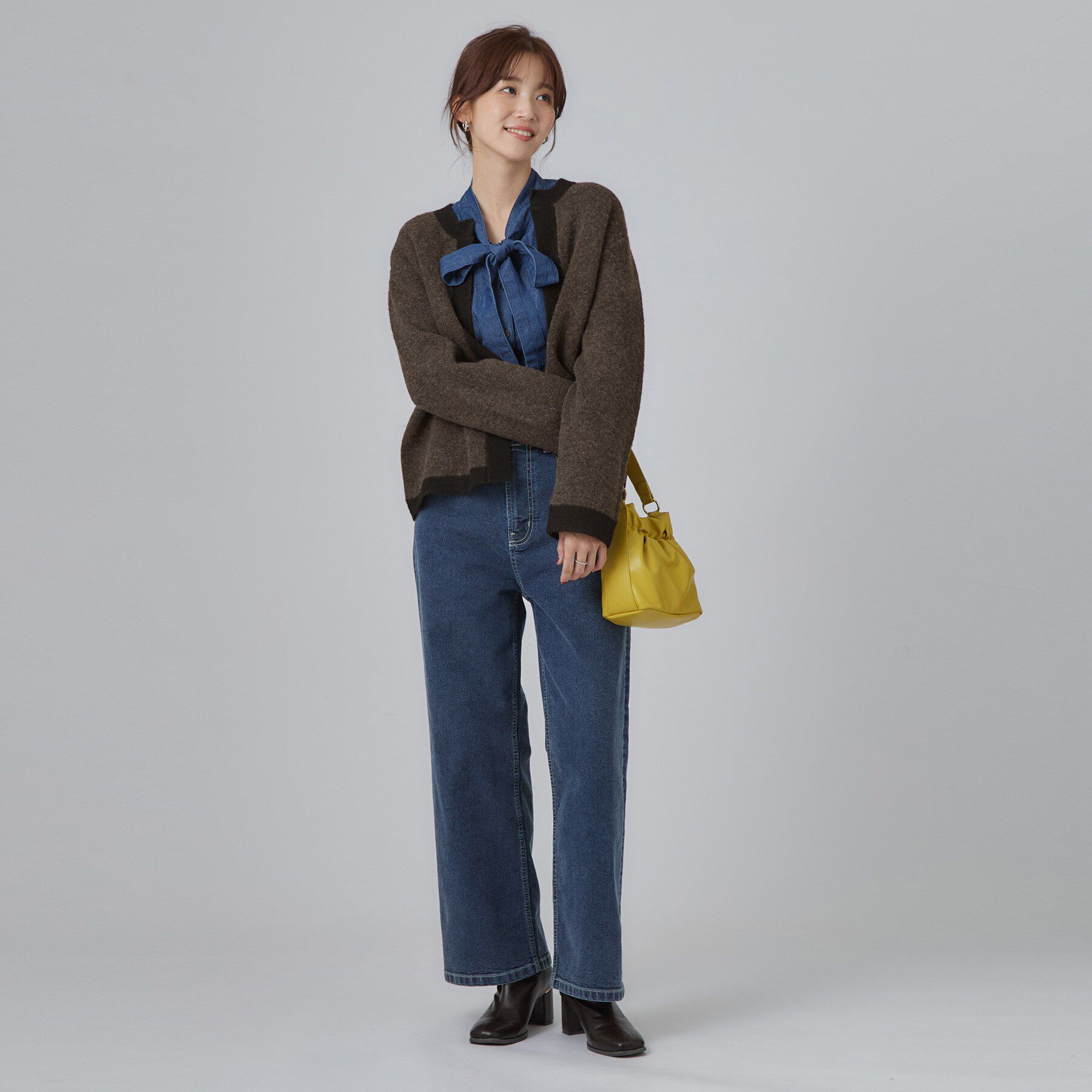SHOO･LA･RUE「【洗濯機可/S-LL】ジャケット感覚で着られる バイカラーニットカーディガン」|カーディガン|