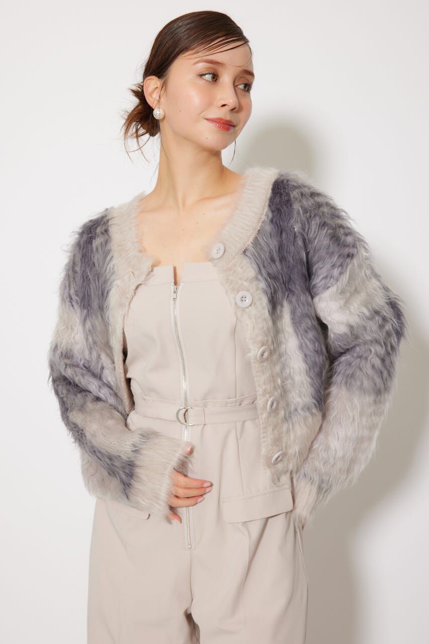 rienda「2WAYロングシャギーチェックショートニットカーディガン」|カーディガン|