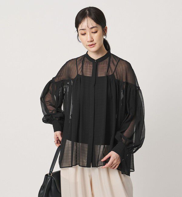 UNITED ARROWS「シアー ギャザー バンドカラー ブラウス」|シャツ・ブラウス|