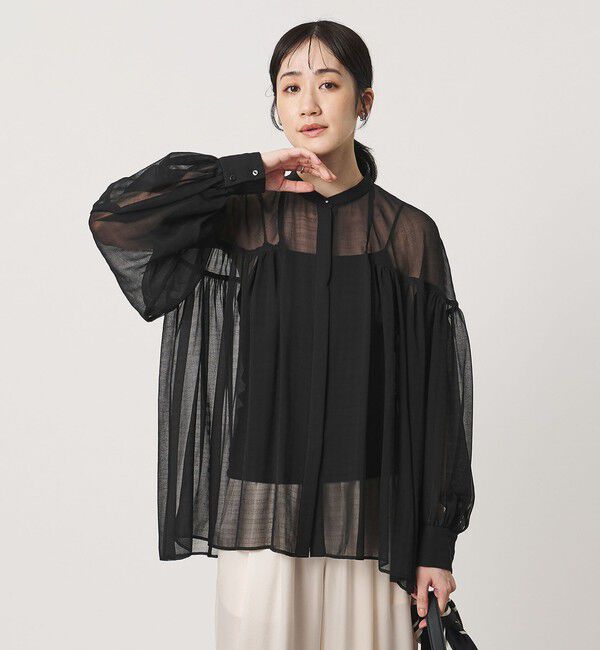 UNITED ARROWS「シアー ギャザー バンドカラー ブラウス」|シャツ・ブラウス|