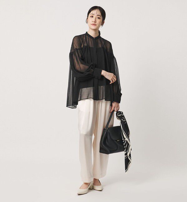 UNITED ARROWS「シアー ギャザー バンドカラー ブラウス」|シャツ・ブラウス|