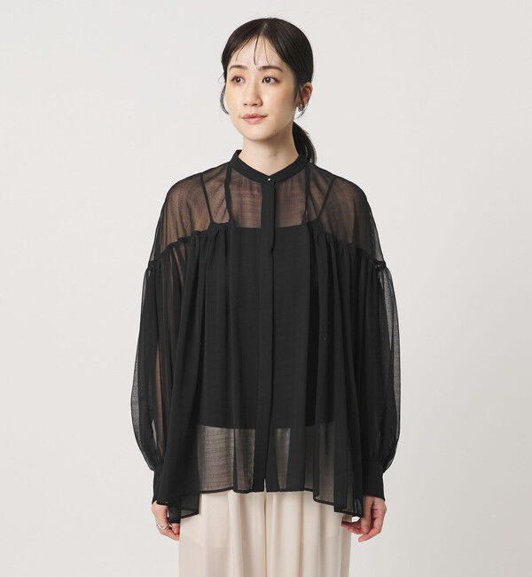 UNITED ARROWS「シアー ギャザー バンドカラー ブラウス」|シャツ・ブラウス|