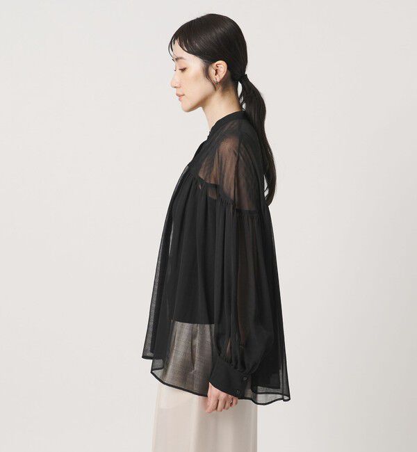 UNITED ARROWS「シアー ギャザー バンドカラー ブラウス」|シャツ・ブラウス|
