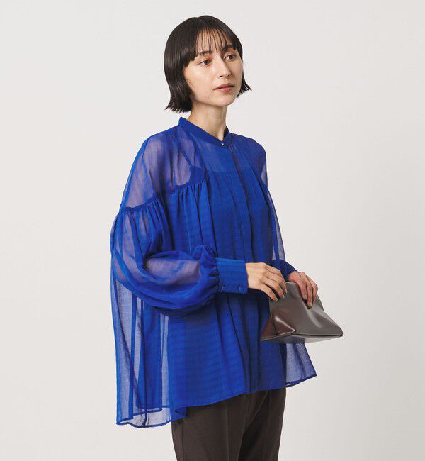 UNITED ARROWS「シアー ギャザー バンドカラー ブラウス」|シャツ・ブラウス|