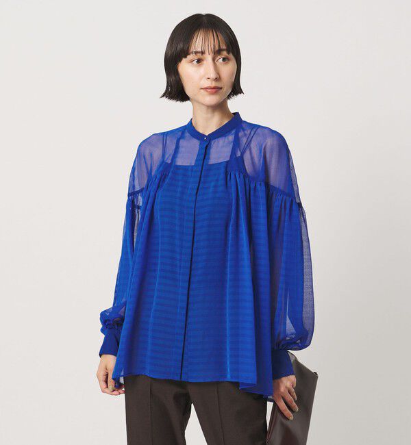 UNITED ARROWS「シアー ギャザー バンドカラー ブラウス」|シャツ・ブラウス|
