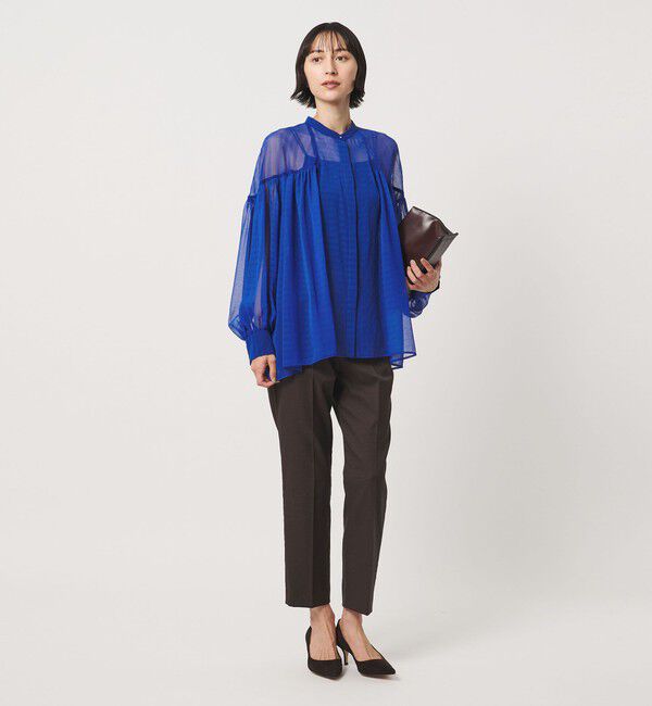 UNITED ARROWS「シアー ギャザー バンドカラー ブラウス」|シャツ・ブラウス|