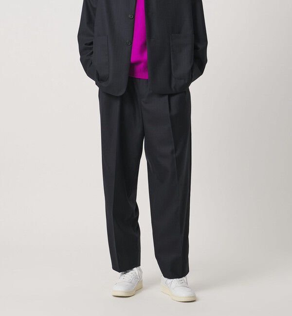 UNITED ARROWS「＜District＞ウール ストライプ 2プリーツ バレル ワイドパンツ」|チノ|NAVY