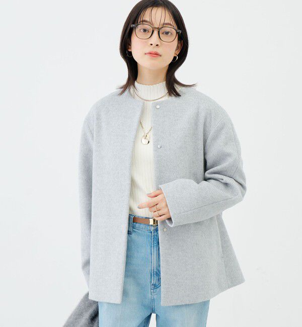 NOLLEY'S sophi「【新色追加】アンゴラビーバーノーカラーショートコート」|ノーカラーコート|