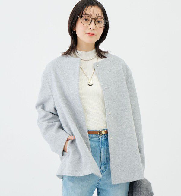 NOLLEY'S sophi「【新色追加】アンゴラビーバーノーカラーショートコート」|ノーカラーコート|