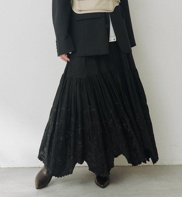  「【a Nice】【2サイズ展開】スカラ刺繍ティアードスカート」|スカート|