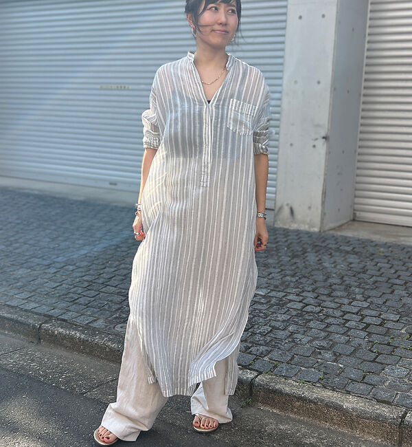 Rouge vif「シルク混シアーストライプ楊柳ワンピース」|ワンピース|