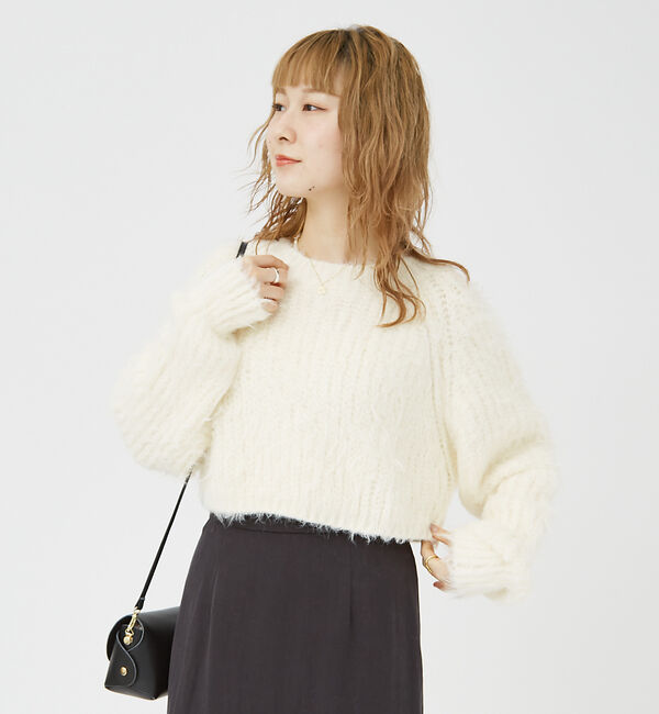 Rouge vif「【一部店舗限定】フェザーヤーンショート丈ニット」|ニット・セーター|