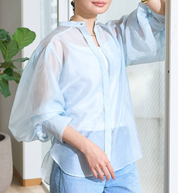 Rouge vif「タックボリューム袖シアーブラウス」|シャツ・ブラウス|サックスブルー