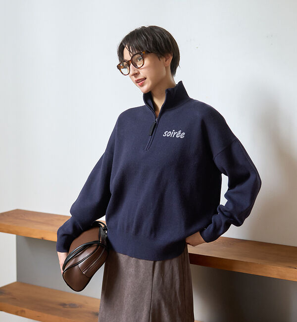 Rouge vif「ハーフジップロゴニットプルオーバー」|ニット・セーター|