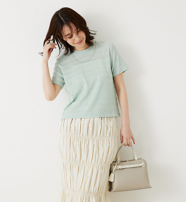 abahouse mavie「シャーリングボーダーTシャツ」|Tシャツ・カットソー|