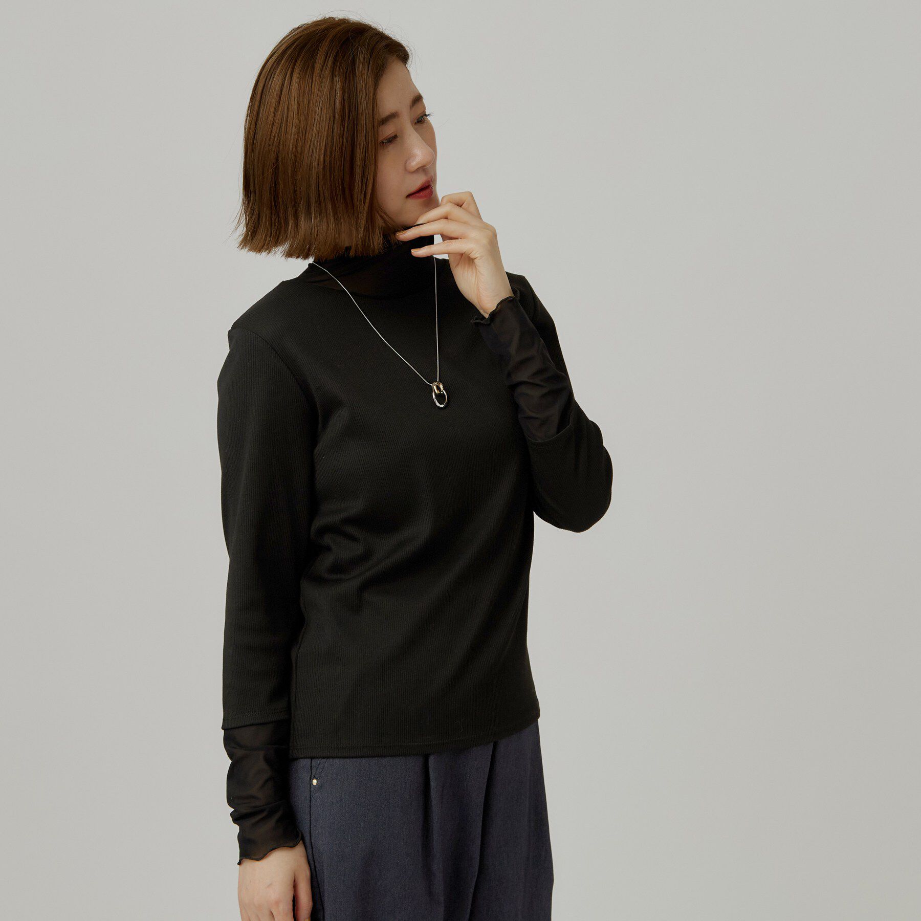 grove「シアー切替ハイネックプルオーバー」|Tシャツ・カットソー|