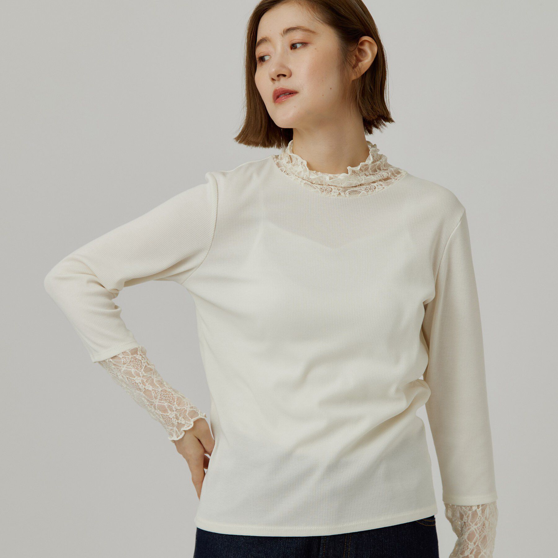 grove「シアー切替ハイネックプルオーバー」|Tシャツ・カットソー|オフホワイト(403