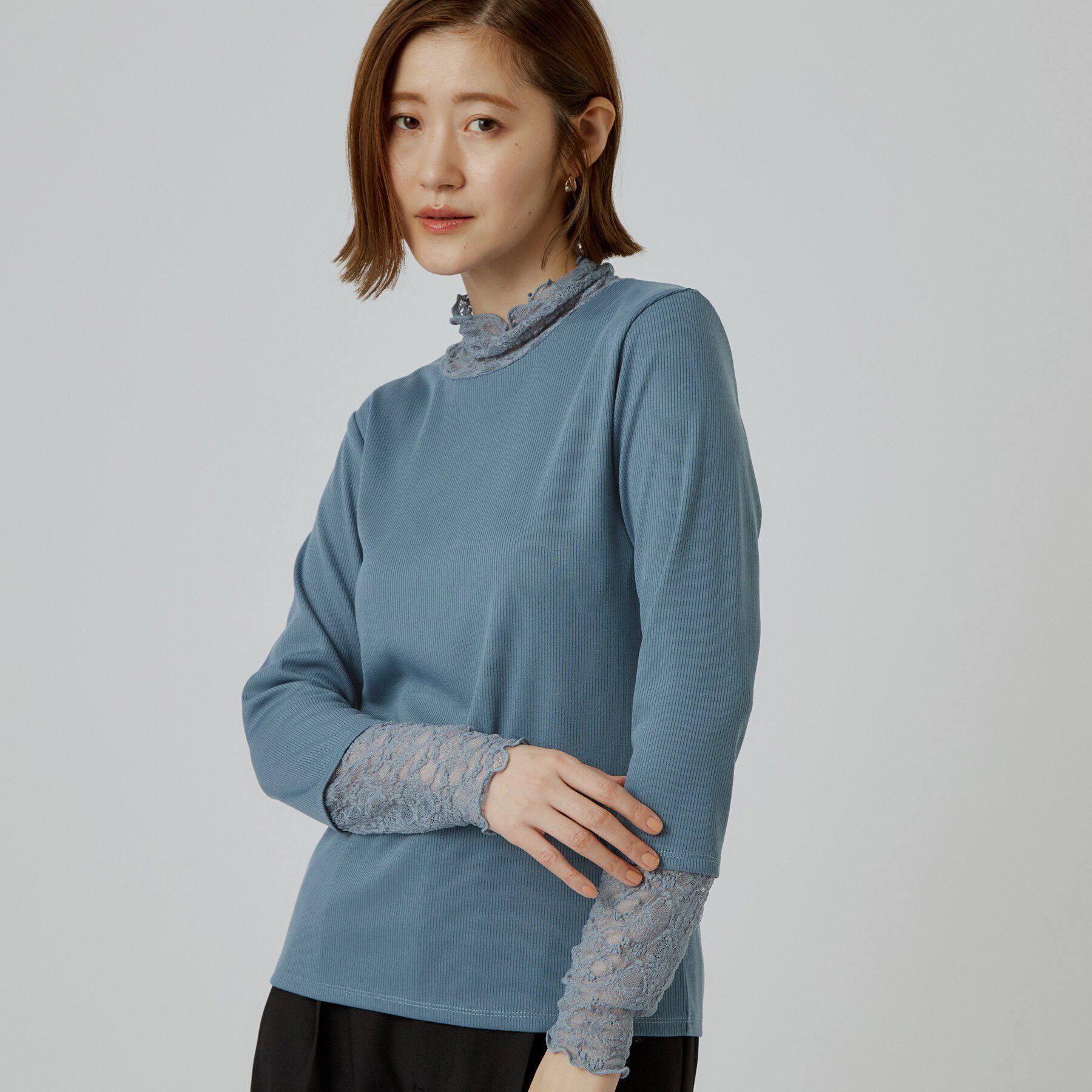 grove「シアー切替ハイネックプルオーバー」|Tシャツ・カットソー|ブルー(492)