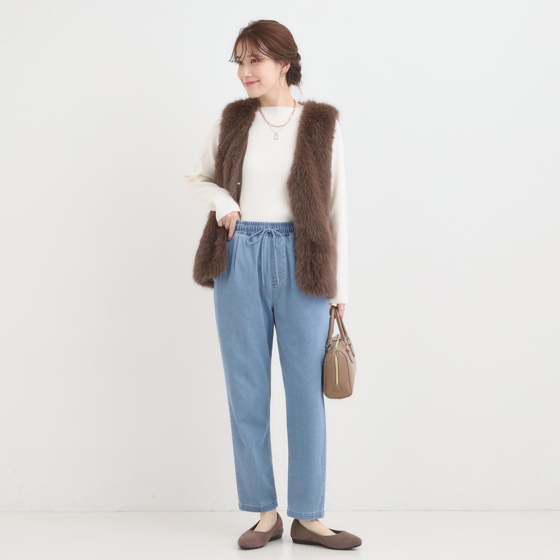 SHOO･LA･RUE「【高レビュー/SS-LL/美脚シルエット】自然に体型カバー イージーデニム テーパードパンツ」|デニム|