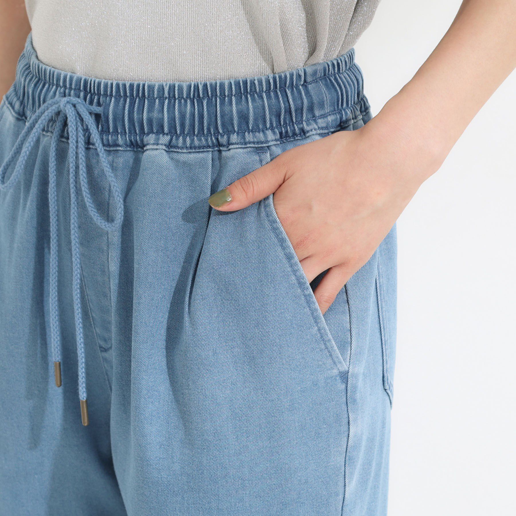 SHOO･LA･RUE「【高レビュー/SS-LL/美脚シルエット】自然に体型カバー イージーデニム テーパードパンツ」|デニム|