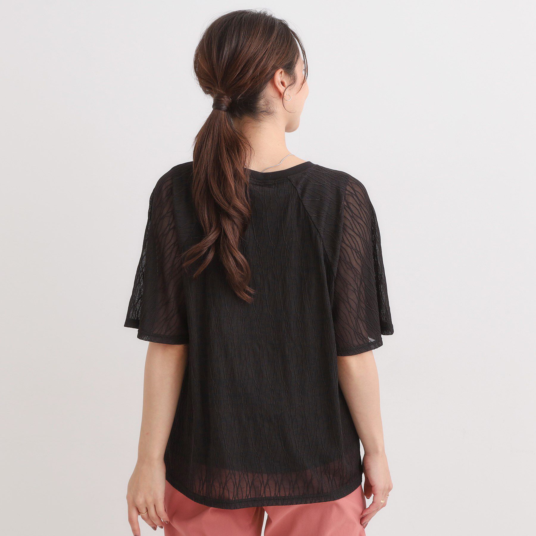 SHOO･LA･RUE「【S-LL/二の腕カバー】ウエーブ柄 インナードッキングトップス」|Tシャツ・カットソー|