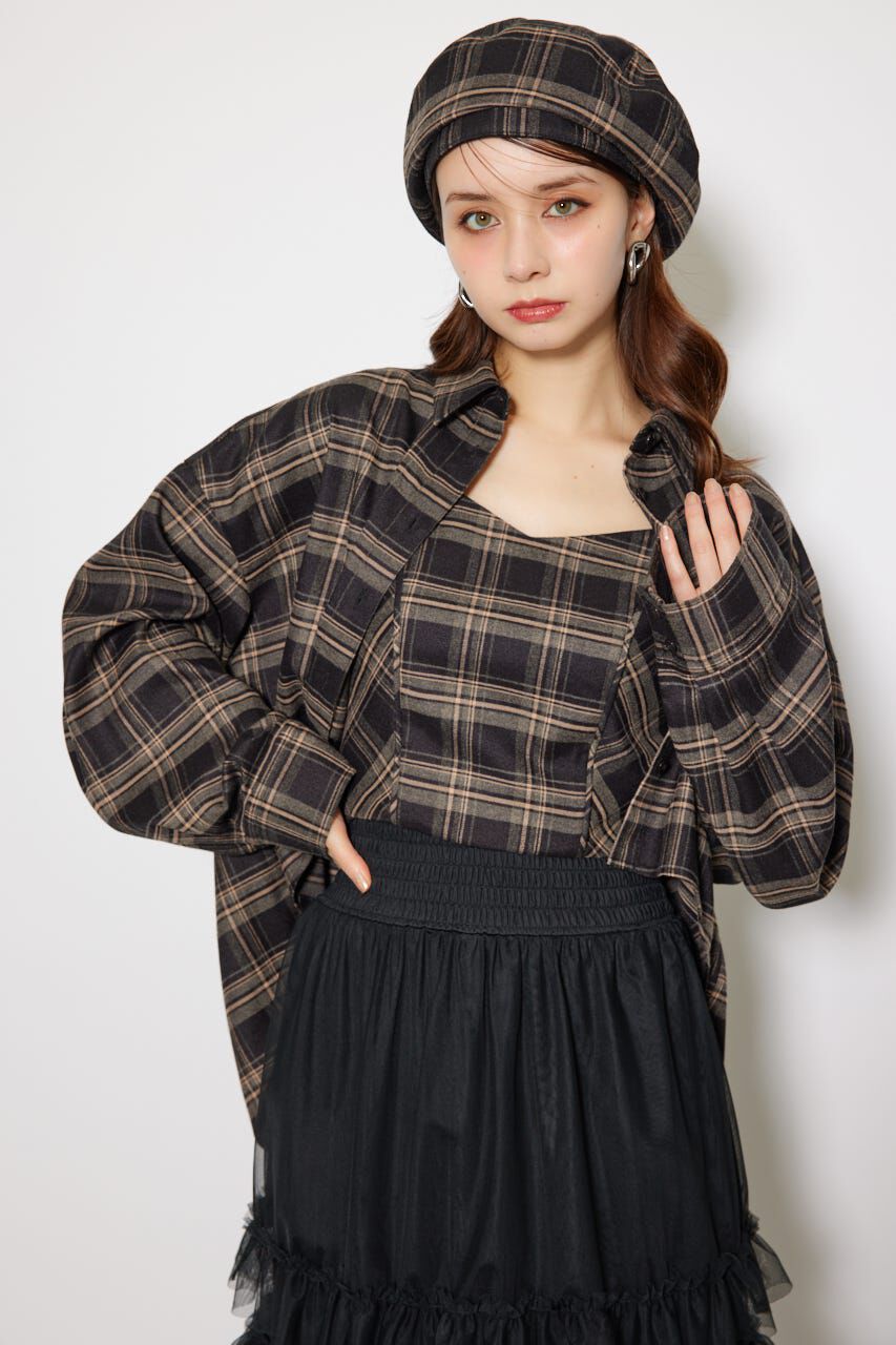 rienda「フロントショートチェックシャツ」|シャツ・ブラウス|