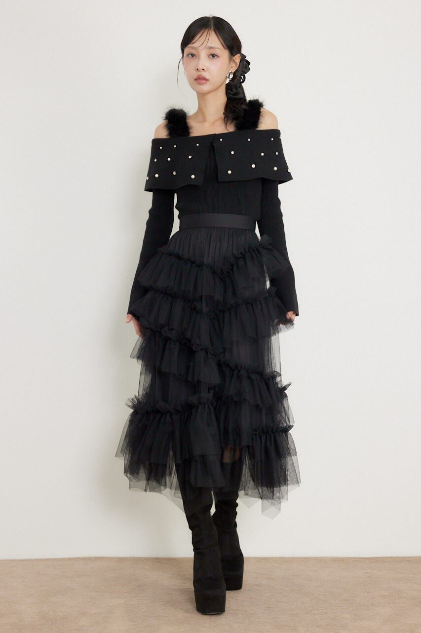 rienda「ショルダーフェイクファービジューニットトップス」|ニット・セーター|