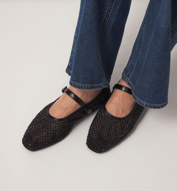 UNITED ARROWS green label relaxing「ビジューストラップ フラットシューズ」|ローファー|BLACK