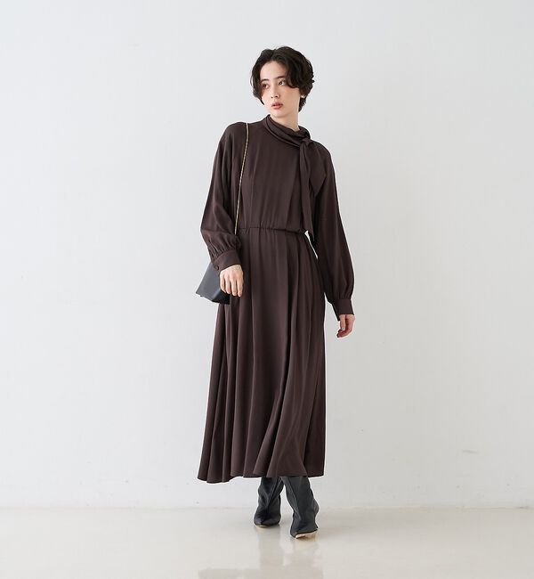 Rouge vif「スタンドネックウエストマークワンピース/共布ベルト付き【予約】」|ワンピース|