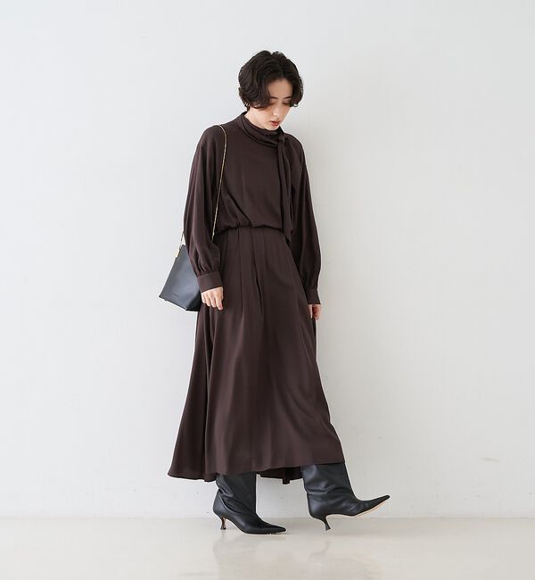 Rouge vif「スタンドネックウエストマークワンピース/共布ベルト付き【予約】」|ワンピース|