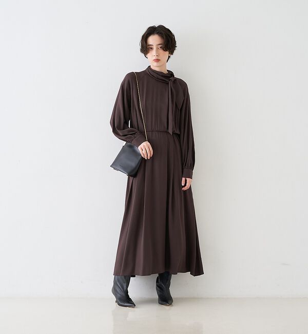 Rouge vif「スタンドネックウエストマークワンピース/共布ベルト付き【予約】」|ワンピース|