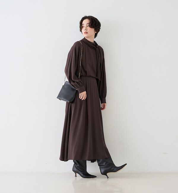 Rouge vif「スタンドネックウエストマークワンピース/共布ベルト付き【予約】」|ワンピース|
