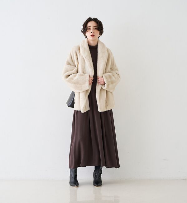Rouge vif「スタンドネックウエストマークワンピース/共布ベルト付き【予約】」|ワンピース|