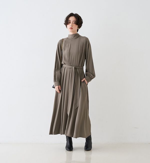 Rouge vif「スタンドネックウエストマークワンピース/共布ベルト付き【予約】」|ワンピース|