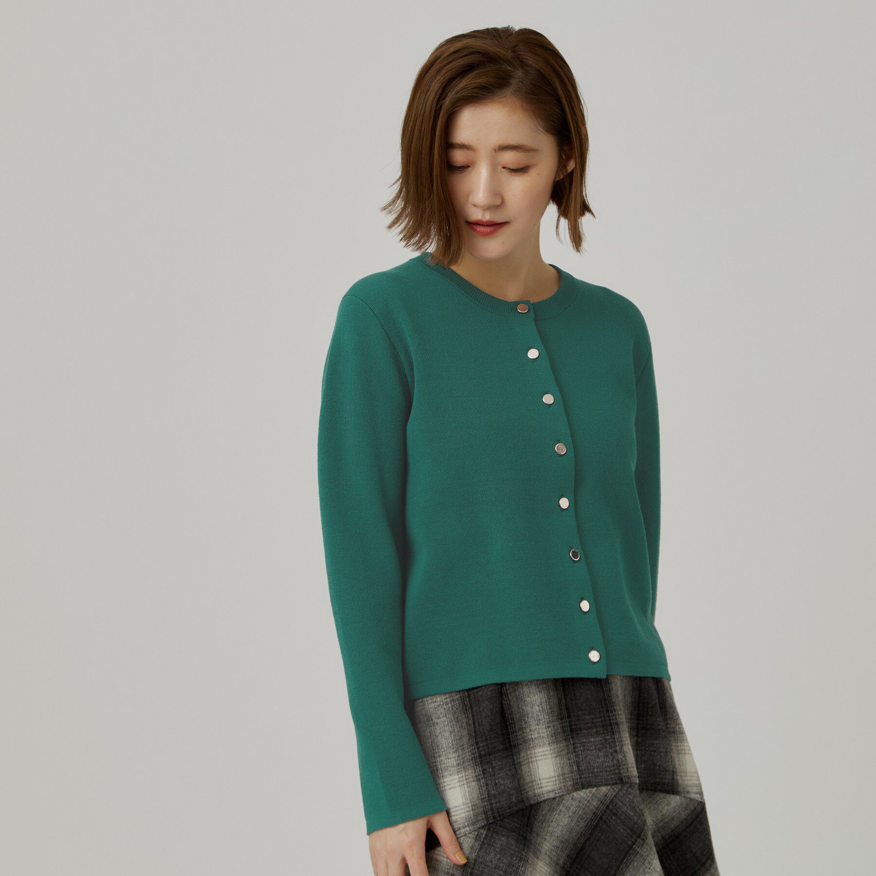 grove「ジャケットのようにきちんと見え クルーネックカーディガン」|カーディガン|