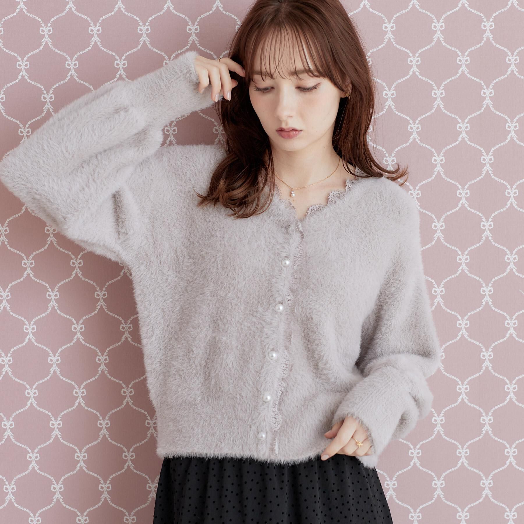 Couture broach「【ふわふわフェザー】前後2WAY ニットカーディガン」|カーディガン|