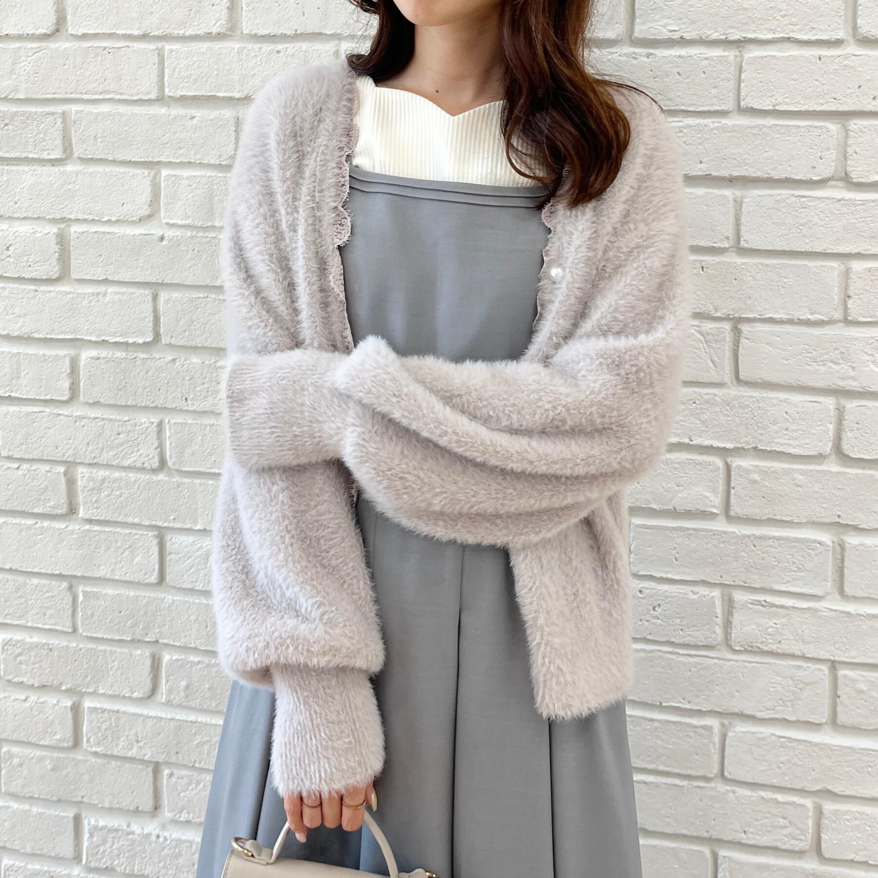 Couture broach「【ふわふわフェザー】前後2WAY ニットカーディガン」|カーディガン|
