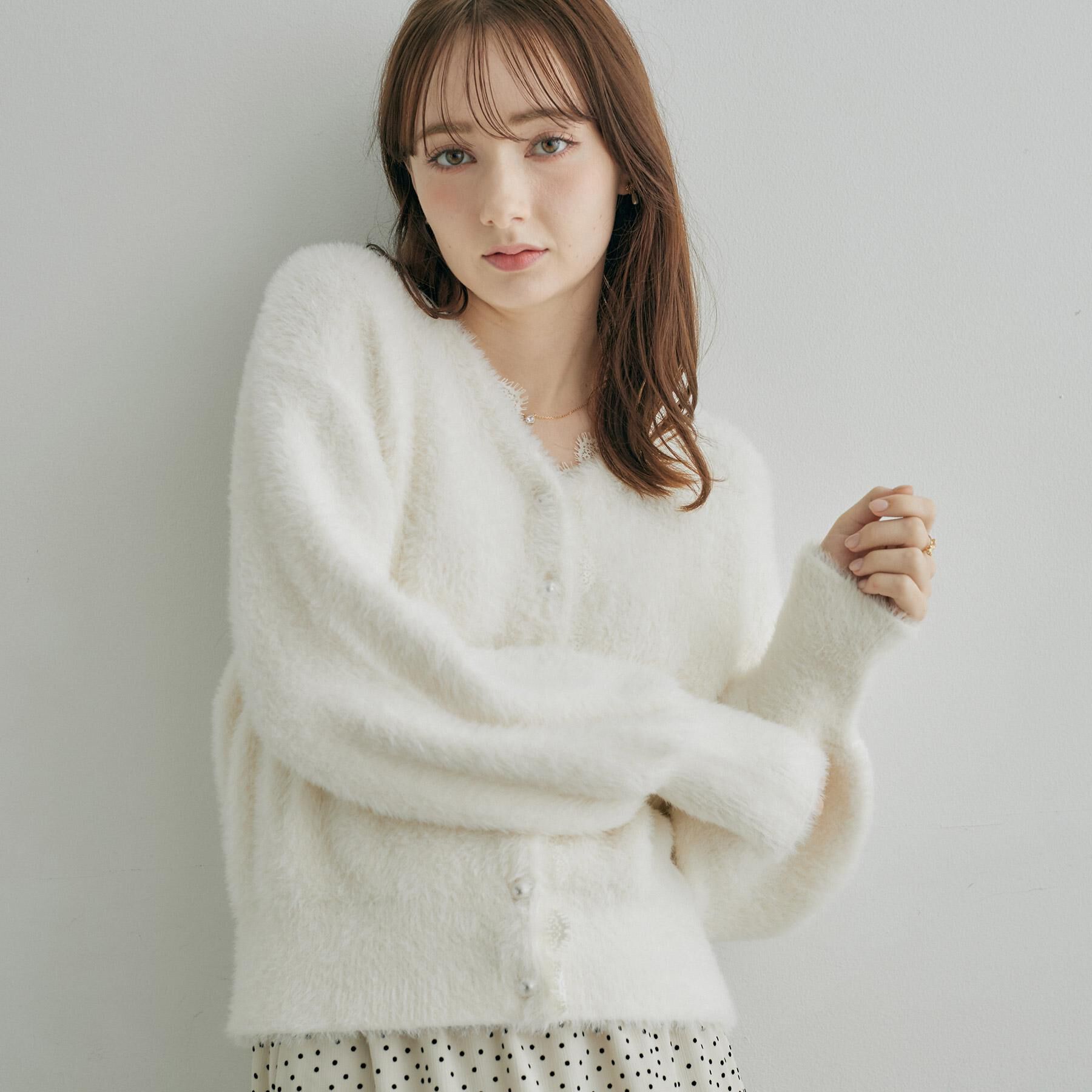 Couture broach「【ふわふわフェザー】前後2WAY ニットカーディガン」|カーディガン|
