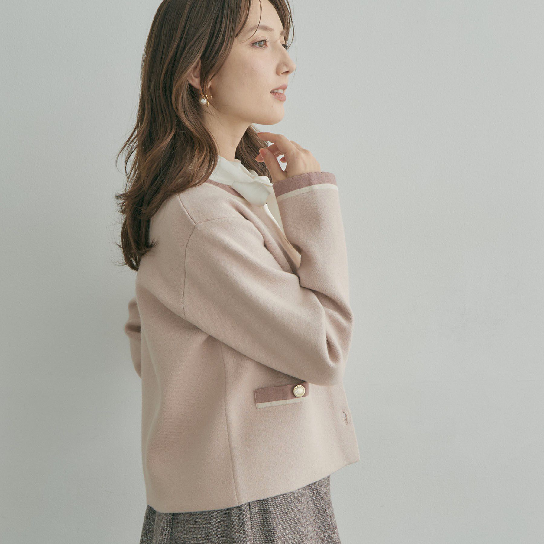 Couture broach「【上品なスカラップ】ムースタッチ配色カーディガン」|カーディガン|