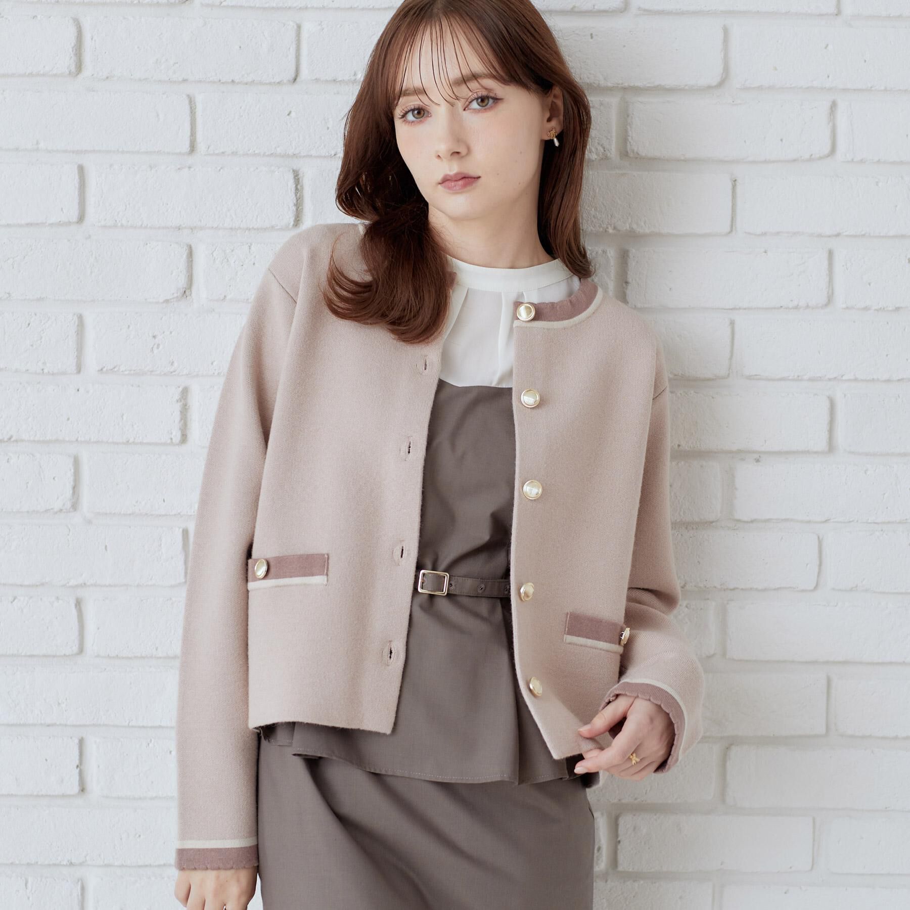 Couture broach「【上品なスカラップ】ムースタッチ配色カーディガン」|カーディガン|