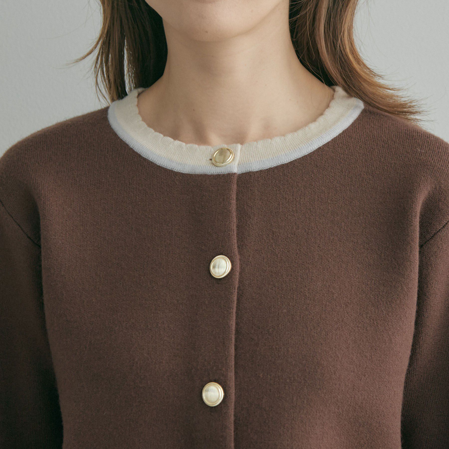 Couture broach「【上品なスカラップ】ムースタッチ配色カーディガン」|カーディガン|